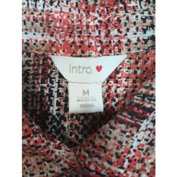 Intro Petites Womens Medium Roll Tab Button Front Top Autumn Abstract Brown - Picture 3 of 4